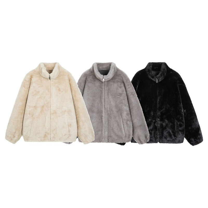 𝔾𝕣𝕠𝕦𝕟𝕕ℤ𝕖𝕣𝕠®2026年秋冬款復古嘻哈短毛絨立領男女中性保暖外套