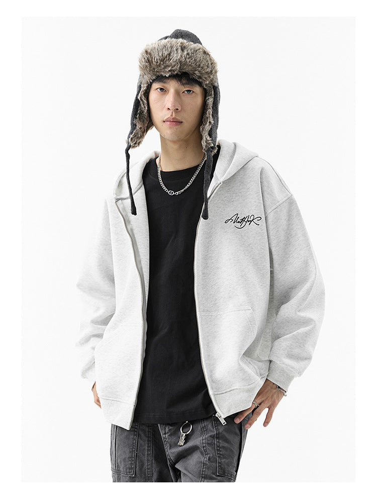 𝔾𝕣𝕠𝕦𝕟𝕕ℤ𝕖𝕣𝕠®2026年秋冬款經典復古草寫字母連帽拉練長袖情侶夾克外套