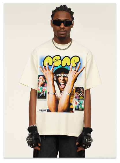 G.Z邁阿密南岸𝔾𝕣𝕠𝕦𝕟𝕕ℤ𝕖𝕣𝕠®✥南裝大佬✥ 美式嘻哈水洗重磅數男女中性AsapRocky短袖上衣T-Shirt(亞洲版型)