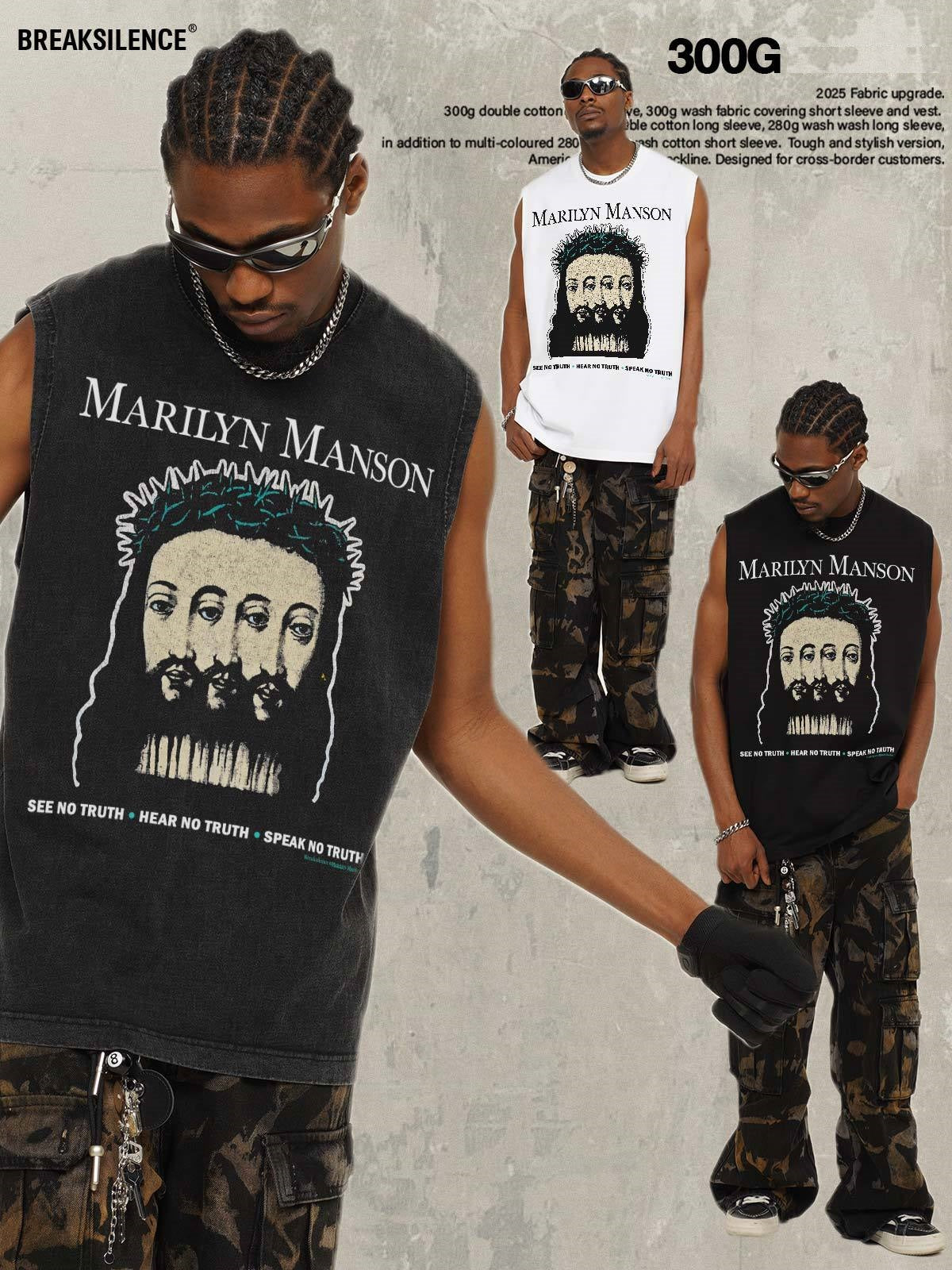 G.Z邁阿密南岸𝔾𝕣𝕠𝕦𝕟𝕕ℤ𝕖𝕣𝕠®✥南裝大佬✥ 美式嘻哈水洗重磅數男女中性瑪莉蓮曼森坎肩背心亞洲版型)