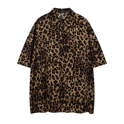 G.Z 邁阿密南岸✥𝔾𝕣𝕠𝕦𝕟𝕕ℤ𝕖𝕣𝕠®✥２０２4南裝大佬/美式嘻哈寬鬆個性翻領豹紋短袖襯衫