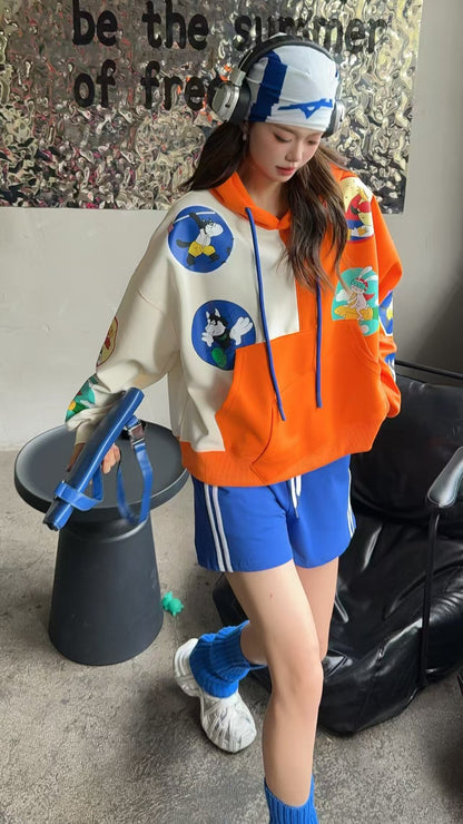 🄶🅁🄾🅄🄽🄳♾🅉🄴🅁🄾25-26SS♾無性別穿搭OverSize美式新款雙色卡通連帽長袖上衣T-SHIRT(現貨優惠)
