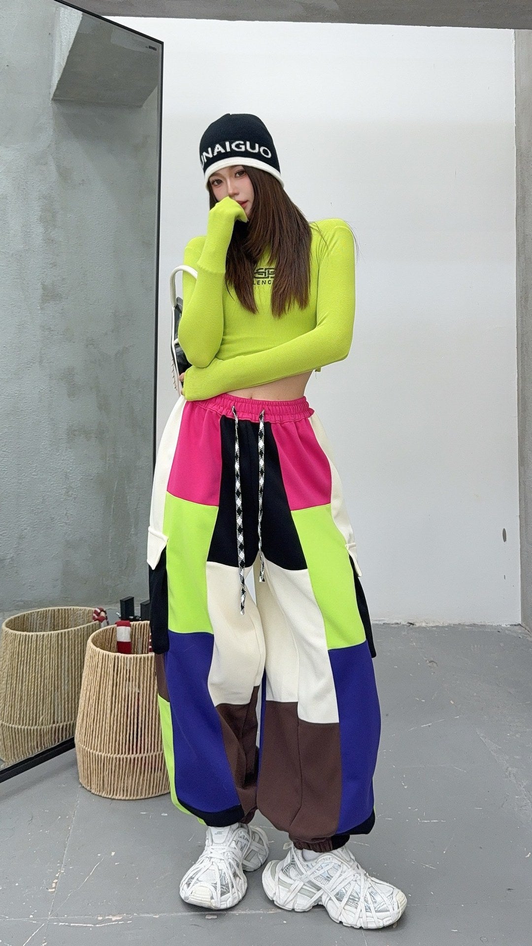 🄶🅁🄾🅄🄽🄳♾🅉🄴🅁🄾25-26SS♾無性別穿搭OverSize美式新款混搭拼色大口袋束口棉長褲