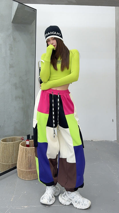 🄶🅁🄾🅄🄽🄳♾🅉🄴🅁🄾25-26SS♾無性別穿搭OverSize美式新款混搭拼色大口袋束口棉長褲