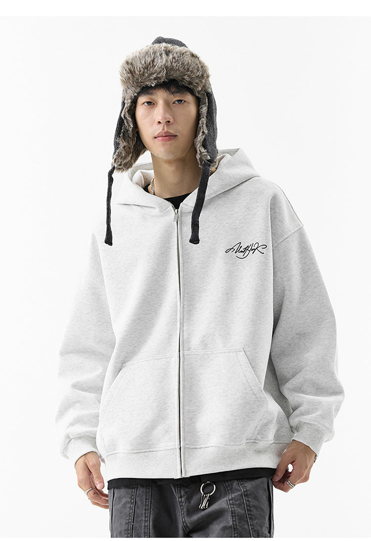 𝔾𝕣𝕠𝕦𝕟𝕕ℤ𝕖𝕣𝕠®2026年秋冬款經典復古草寫字母連帽拉練長袖情侶夾克外套