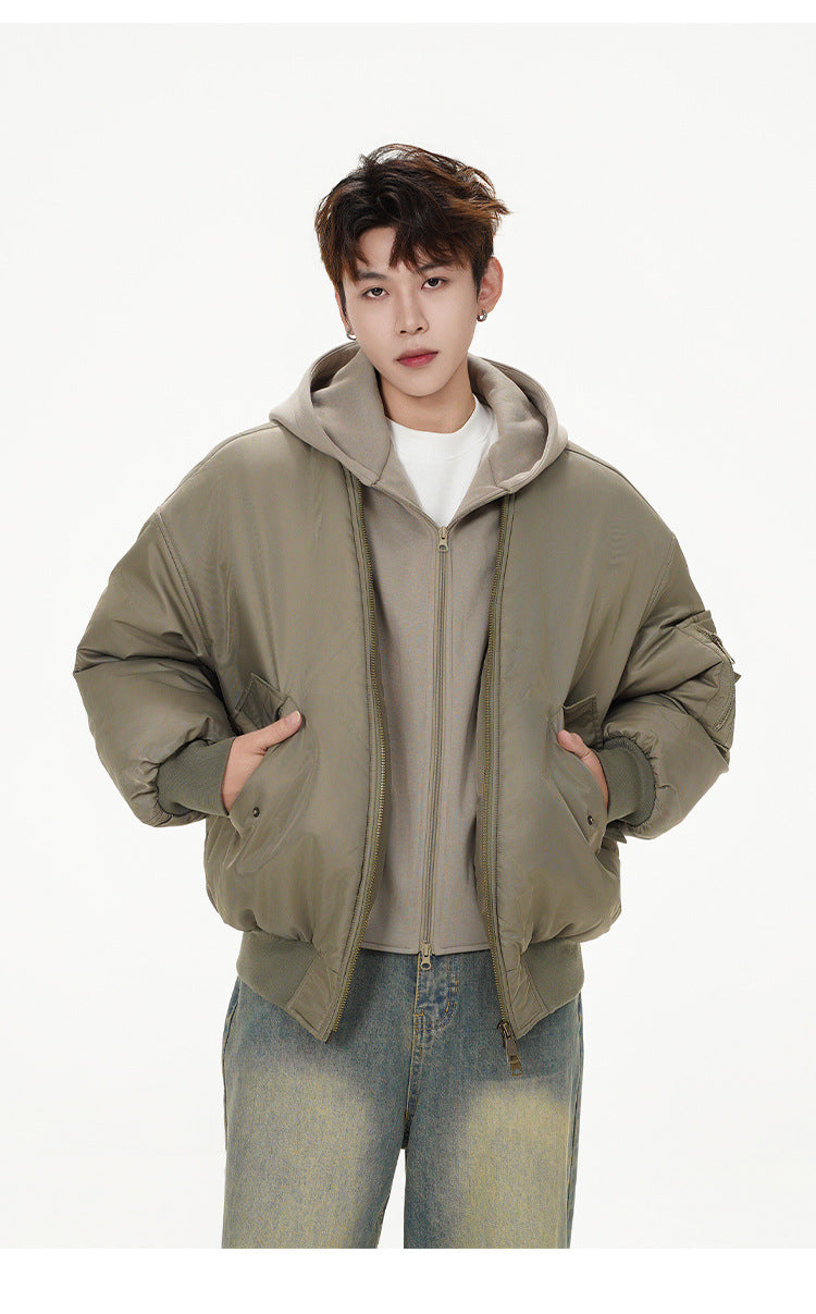 𝔾𝕣𝕠𝕦𝕟𝕕ℤ𝕖𝕣𝕠®2026年秋冬款經典復古假兩件式寬鬆連帽防風保暖飛行夾克外套(限量)