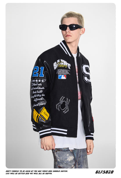 𝔾𝕣𝕠𝕦𝕟𝕕ℤ𝕖𝕣𝕠®2026年秋冬新款美式嘻哈滿版刺繡PU皮革棒球外套
