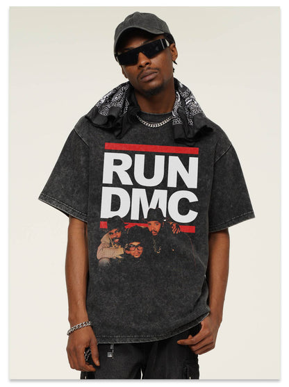 G.Z邁阿密南岸𝔾𝕣𝕠𝕦𝕟𝕕ℤ𝕖𝕣𝕠®✥南裝大佬✥ 美式嘻哈水洗重磅數男女中性RUN DMC短袖上衣T-Shirt(亞洲版型)