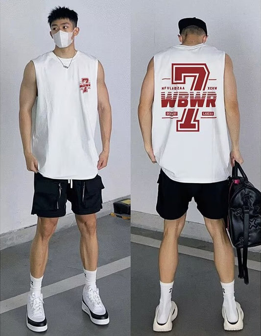 ♠𝔾𝕣𝕠𝕦𝕟𝕕ℤ𝕖𝕣𝕠♠美式風格夏日新款棉質幸運數字7大尺寸無袖背心