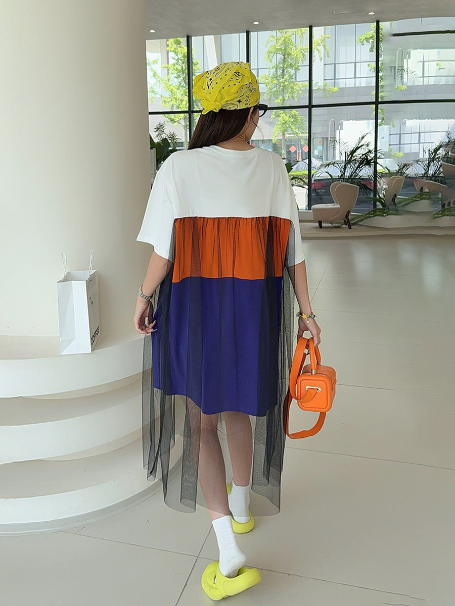 🄶🅁🄾🅄🄽🄳♾🅉🄴🅁🄾2025SS♾無性別穿搭OverSize夏季新款美式拼接泡泡紗字母長板T-SHIRT(限量)