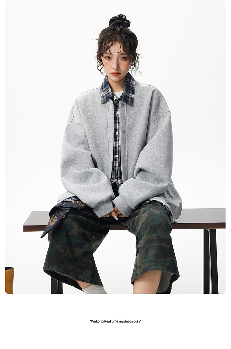 𝔾𝕣𝕠𝕦𝕟𝕕ℤ𝕖𝕣𝕠®2026年秋冬款復古假兩件式立領百搭棒球夾克外套