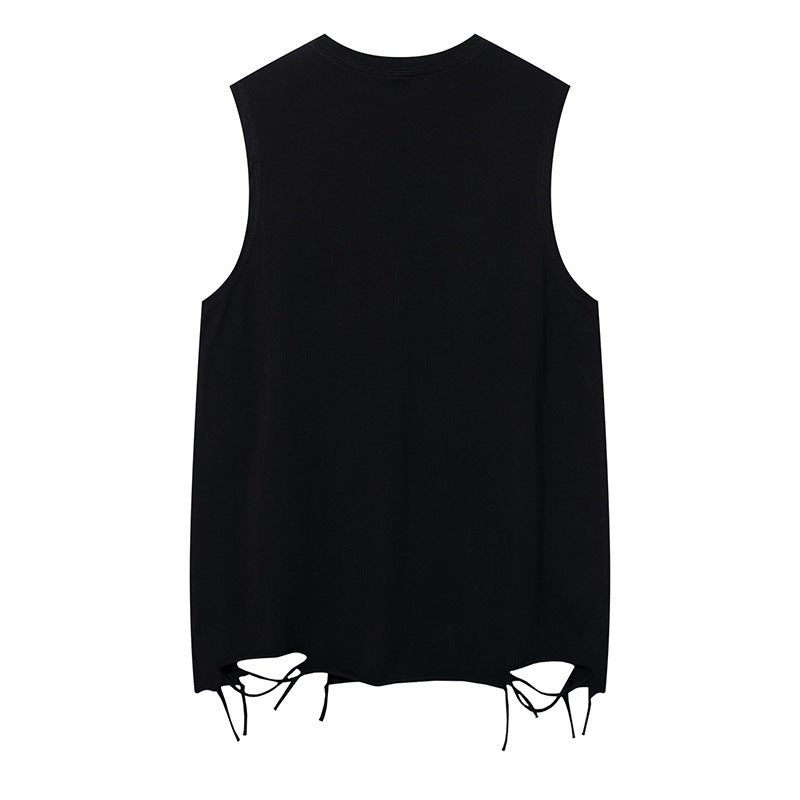 ♠𝔾𝕣𝕠𝕦𝕟𝕕ℤ𝕖𝕣𝕠♠美式風格夏日新款水洗破壞厚磅刺繡蝴蝶漆坎肩無袖背心