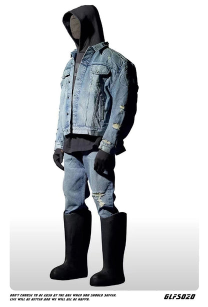 𝔾𝕣𝕠𝕦𝕟𝕕ℤ𝕖𝕣𝕠®2026年秋冬款復古水洗破壞鎧甲短版牛仔夾克外套(限量)