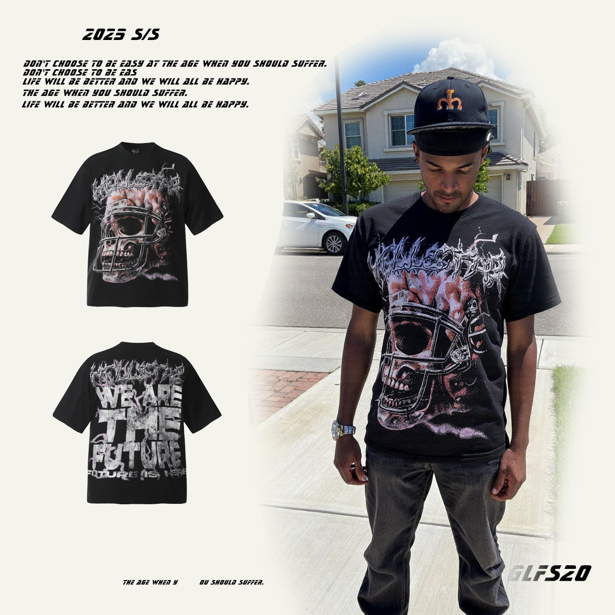 ☠𝔾𝕣𝕠𝕦𝕟𝕕ℤ𝕖𝕣𝕠®♛GZ嘻哈♛2025年SS-美式新款骷髏橄欖員短袖T-Shirt上衣