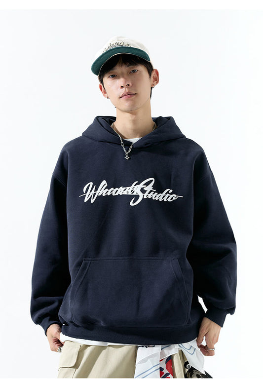 𝔾𝕣𝕠𝕦𝕟𝕕ℤ𝕖𝕣𝕠®2026年秋冬款復古發泡字母寬鬆連帽長袖大學T-SHIRT