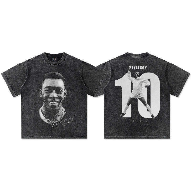 G.Z邁阿密南岸𝔾𝕣𝕠𝕦𝕟𝕕ℤ𝕖𝕣𝕠®✥南裝大佬✥ 美式嘻哈水洗重磅數男女中性球王貝利T-Shirt短袖上衣(亞洲版型)