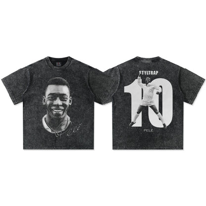 G.Z邁阿密南岸𝔾𝕣𝕠𝕦𝕟𝕕ℤ𝕖𝕣𝕠®✥南裝大佬✥ 美式嘻哈水洗重磅數男女中性球王貝利T-Shirt短袖上衣(亞洲版型)