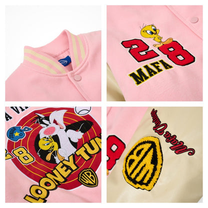 𝔾𝕣𝕠𝕦𝕟𝕕ℤ𝕖𝕣𝕠®2026年秋冬款復古羊毛氈PU皮革電繡卡通棒球夾克外套(限量)