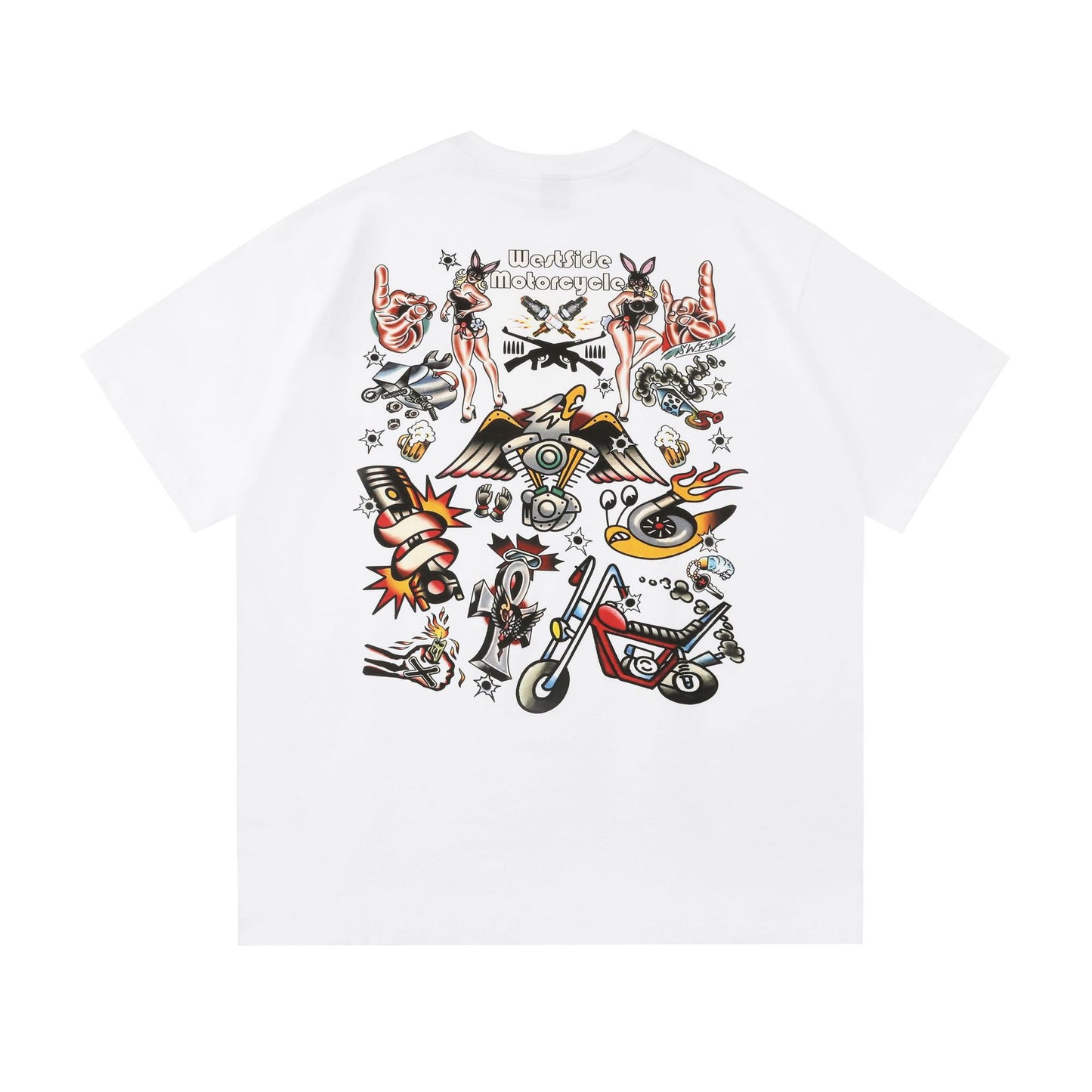 𝔾𝕣𝕠𝕦𝕟𝕕ℤ𝕖𝕣𝕠🎭♠墨西哥♠匪幫⚂2025年⚅美式嘻哈寬鬆彩色機車刺青短袖上衣T-SHIRT