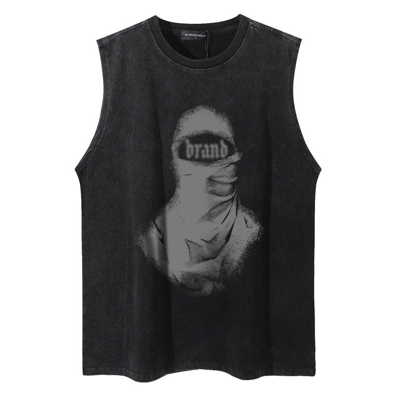 ♠ 𝔾𝕣𝕠𝕦𝕟𝕕ℤ𝕖𝕣𝕠♠美式風格夏日新款水洗厚磅數蒙面匪徒肩無袖背心T-Shirt