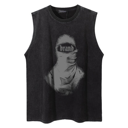 ♠ 𝔾𝕣𝕠𝕦𝕟𝕕ℤ𝕖𝕣𝕠♠美式風格夏日新款水洗厚磅數蒙面匪徒肩無袖背心T-Shirt