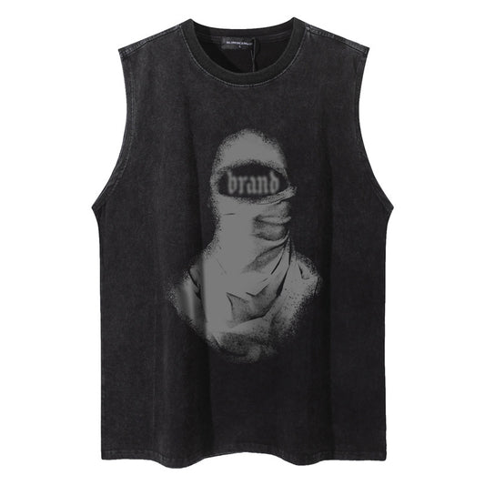 ♠ 𝔾𝕣𝕠𝕦𝕟𝕕ℤ𝕖𝕣𝕠♠美式風格夏日新款水洗厚磅數蒙面匪徒肩無袖背心T-Shirt