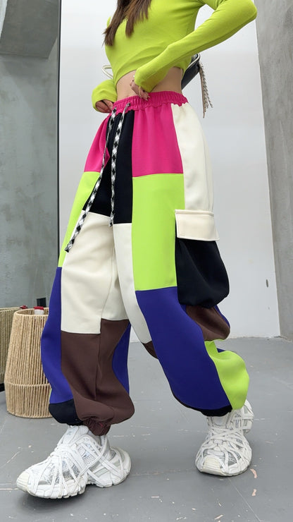 🄶🅁🄾🅄🄽🄳♾🅉🄴🅁🄾25-26SS♾無性別穿搭OverSize美式新款混搭拼色大口袋束口棉長褲