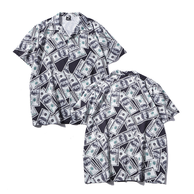 G.Z 邁阿密南岸✥𝔾𝕣𝕠𝕦𝕟𝕕ℤ𝕖𝕣𝕠®✥２０２4南裝大佬/美式嘻哈古巴開領滿版美鈔中性短袖襯衫