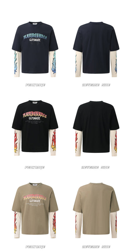 𝔾𝕣𝕠𝕦𝕟𝕕ℤ𝕖𝕣𝕠®2026年秋冬款復古火焰字母兩件式圓領長袖上衣T-SHIRT