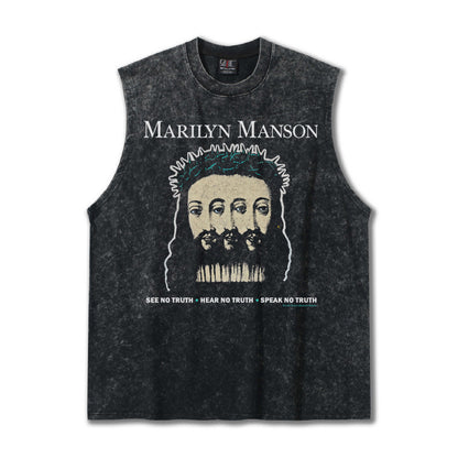 G.Z邁阿密南岸𝔾𝕣𝕠𝕦𝕟𝕕ℤ𝕖𝕣𝕠®✥南裝大佬✥ 美式嘻哈水洗重磅數男女中性瑪莉蓮曼森坎肩背心亞洲版型)