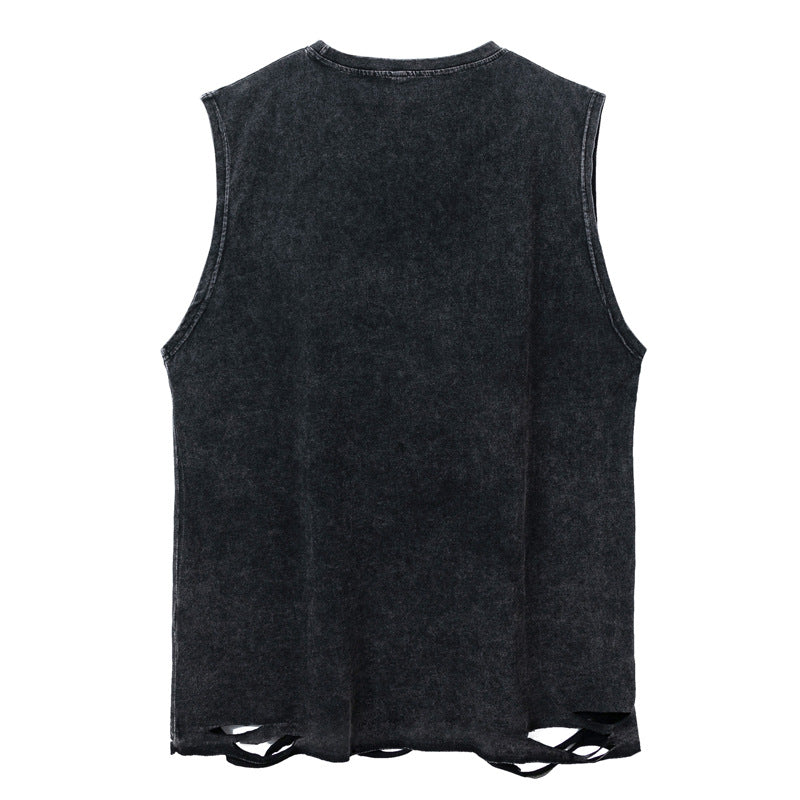 ♠𝔾𝕣𝕠𝕦𝕟𝕕ℤ𝕖𝕣𝕠♠美式風格夏日新款水洗破壞厚磅數十字胸鏈聖騎士坎肩無袖背心