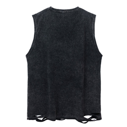 ♠𝔾𝕣𝕠𝕦𝕟𝕕ℤ𝕖𝕣𝕠♠美式風格夏日新款水洗破壞厚磅數十字胸鏈聖騎士坎肩無袖背心