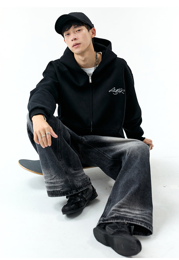 𝔾𝕣𝕠𝕦𝕟𝕕ℤ𝕖𝕣𝕠®2026年秋冬款經典復古草寫字母連帽拉練長袖情侶夾克外套