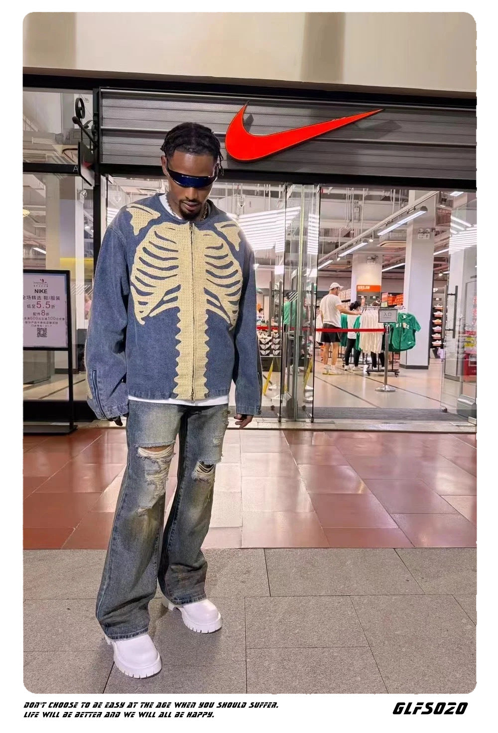 𝔾𝕣𝕠𝕦𝕟𝕕ℤ𝕖𝕣𝕠®2026年秋冬款復古做舊骨架圓領古著夾克牛仔外套