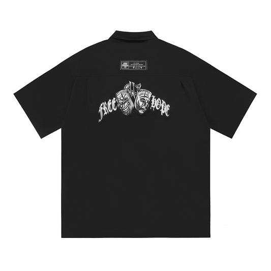 𝔾𝕣𝕠𝕦𝕟𝕕ℤ𝕖𝕣𝕠🎭♠墨西哥♠匪幫⚂2025年⚅美式嘻哈寬鬆刺繡翻領短袖工裝襯衫