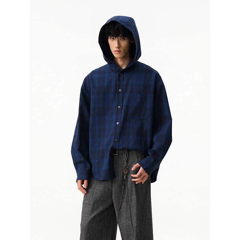 𝔾𝕣𝕠𝕦𝕟𝕕ℤ𝕖𝕣𝕠®2026年秋冬款復古新款修身版連帽垂感長袖夾克襯衫