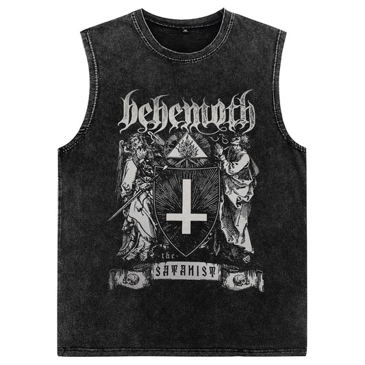 ♠ 𝔾𝕣𝕠𝕦𝕟𝕕ℤ𝕖𝕣𝕠♠美式風格夏日新款水洗厚磅數十字盾牌坎肩無袖背心T-Shirt