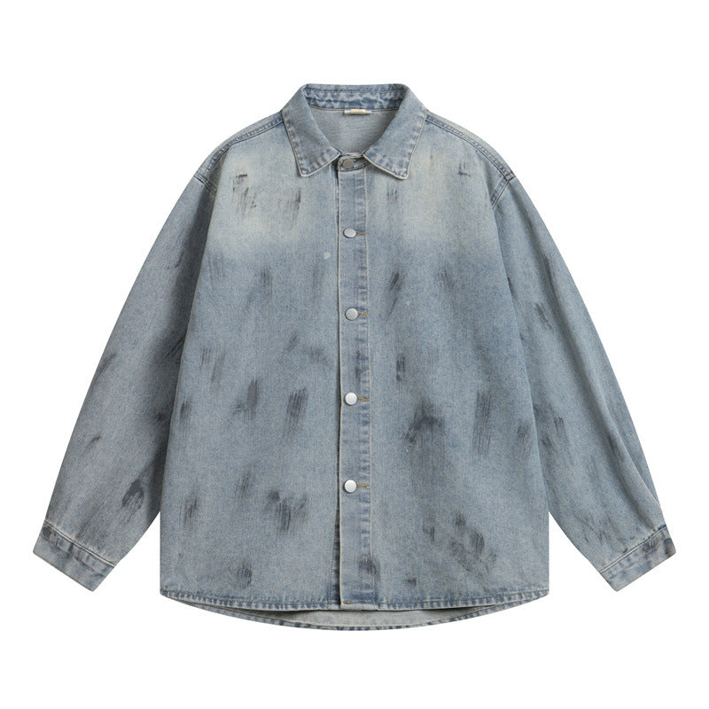 𝔾𝕣𝕠𝕦𝕟𝕕ℤ𝕖𝕣𝕠®2026年秋冬款復古嘻哈做舊潑墨牛仔夾克外套