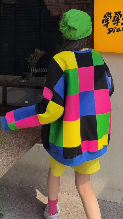 🄶🅁🄾🅄🄽🄳♾🅉🄴🅁🄾25-26SS♾無性別穿搭OverSize美式新款彩虹拚格卡通大學上衣T-SHIRT(現貨優惠)
