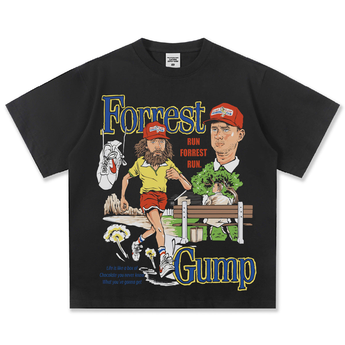 G.Z邁阿密南岸𝔾𝕣𝕠𝕦𝕟𝕕ℤ𝕖𝕣𝕠®✥南裝大佬✥ 美式嘻哈水洗重磅數男女中性奔跑吧阿甘短袖上衣T-Shirt(亞洲版型)