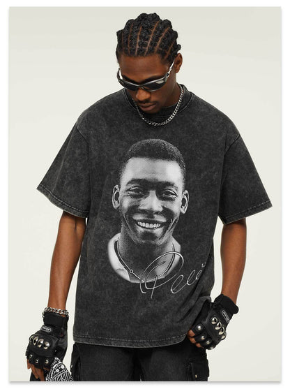 G.Z邁阿密南岸𝔾𝕣𝕠𝕦𝕟𝕕ℤ𝕖𝕣𝕠®✥南裝大佬✥ 美式嘻哈水洗重磅數男女中性球王貝利T-Shirt短袖上衣(亞洲版型)