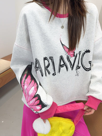 🄶🅁🄾🅄🄽🄳♾🅉🄴🅁🄾25-26SS♾無性別穿搭OverSize美式新款炫彩蝴蝶長袖上衣T-SHIRT(現貨優惠)