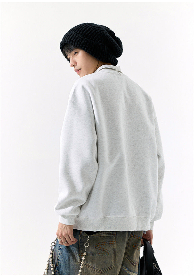 𝔾𝕣𝕠𝕦𝕟𝕕ℤ𝕖𝕣𝕠®2026年秋冬款復古刺繡字母中領半拉練圓領長袖T-SHIRT