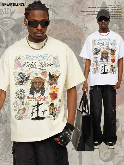 G.Z邁阿密南岸𝔾𝕣𝕠𝕦𝕟𝕕ℤ𝕖𝕣𝕠®✥南裝大佬✥ 美式嘻哈水洗重磅數男女中性手繪塗鴉短袖上衣T-Shirt(亞洲版型)