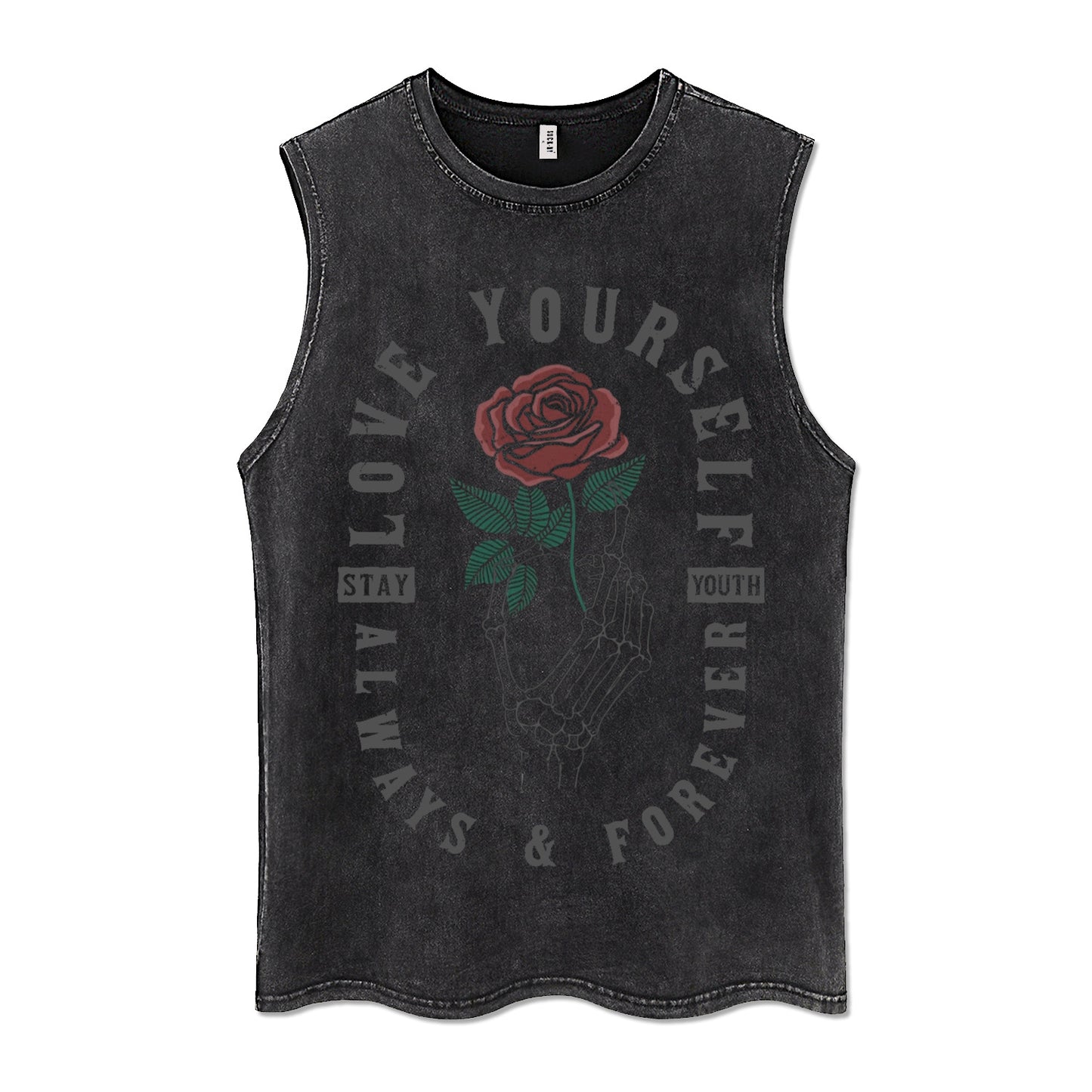 ♠ 𝔾𝕣𝕠𝕦𝕟𝕕ℤ𝕖𝕣𝕠♠美式風格夏日新款水洗厚磅數骷髏玫瑰坎肩無袖背心T-Shirt