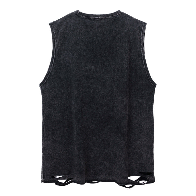 ♠𝔾𝕣𝕠𝕦𝕟𝕕ℤ𝕖𝕣𝕠♠美式風格夏日新款水洗破壞厚磅數胸鏈鈔票聖母坎肩無袖背心