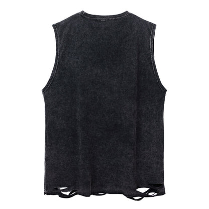 ♠𝔾𝕣𝕠𝕦𝕟𝕕ℤ𝕖𝕣𝕠♠美式風格夏日新款水洗破壞厚磅數胸鏈鈔票聖母坎肩無袖背心