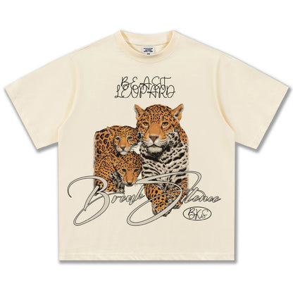 G.Z邁阿密南岸𝔾𝕣𝕠𝕦𝕟𝕕ℤ𝕖𝕣𝕠®✥南裝大佬✥ 美式嘻哈水洗重磅數男女中性油畫美洲豹短袖上衣T-Shirt(亞洲版型)