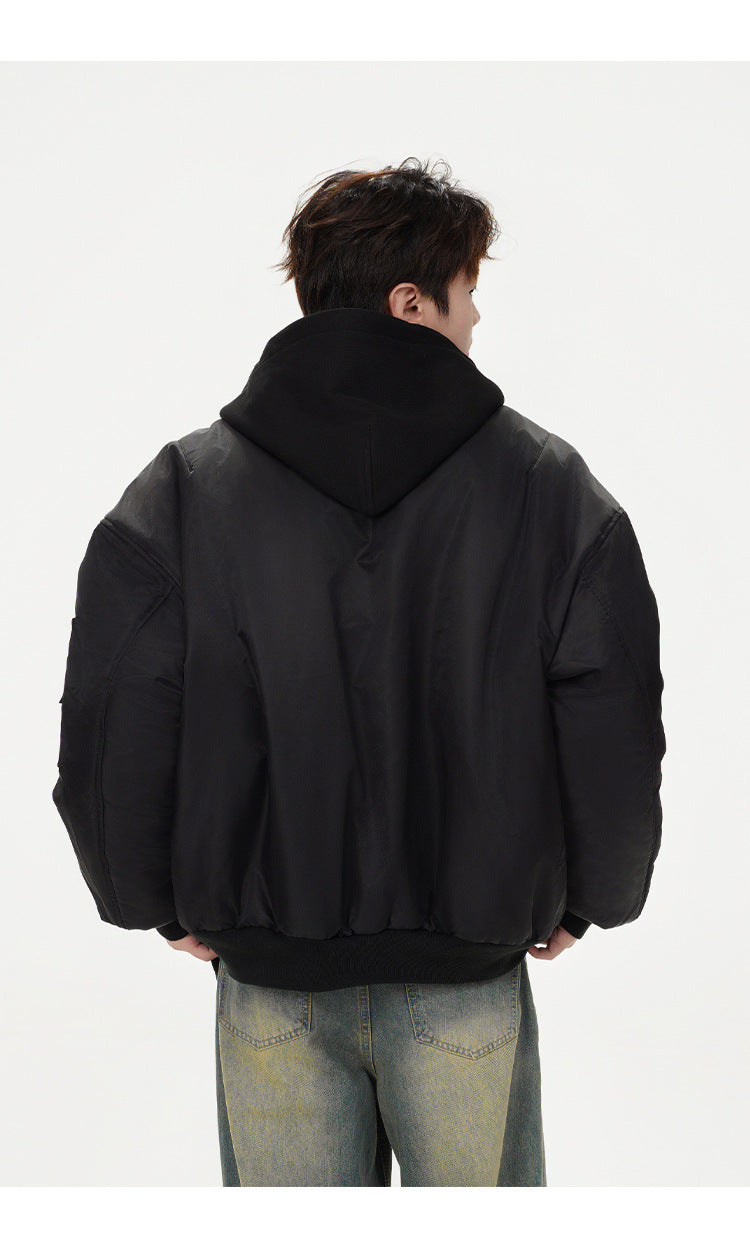 𝔾𝕣𝕠𝕦𝕟𝕕ℤ𝕖𝕣𝕠®2026年秋冬款經典復古假兩件式寬鬆連帽防風保暖飛行夾克外套(限量)