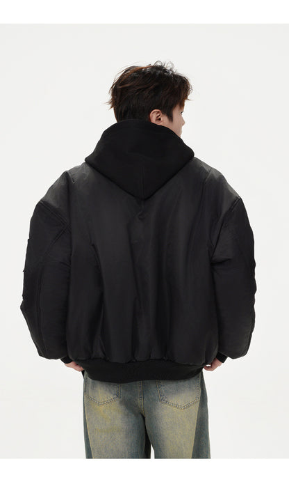 𝔾𝕣𝕠𝕦𝕟𝕕ℤ𝕖𝕣𝕠®2026年秋冬款經典復古假兩件式寬鬆連帽防風保暖飛行夾克外套(限量)